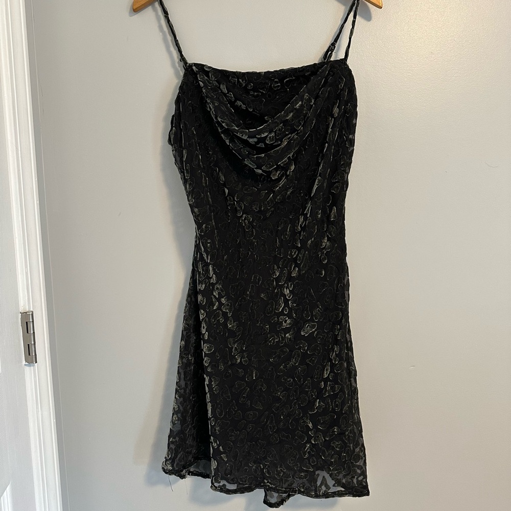 Astr Black (dark green hue) Textured Mini Dress Leopard Large